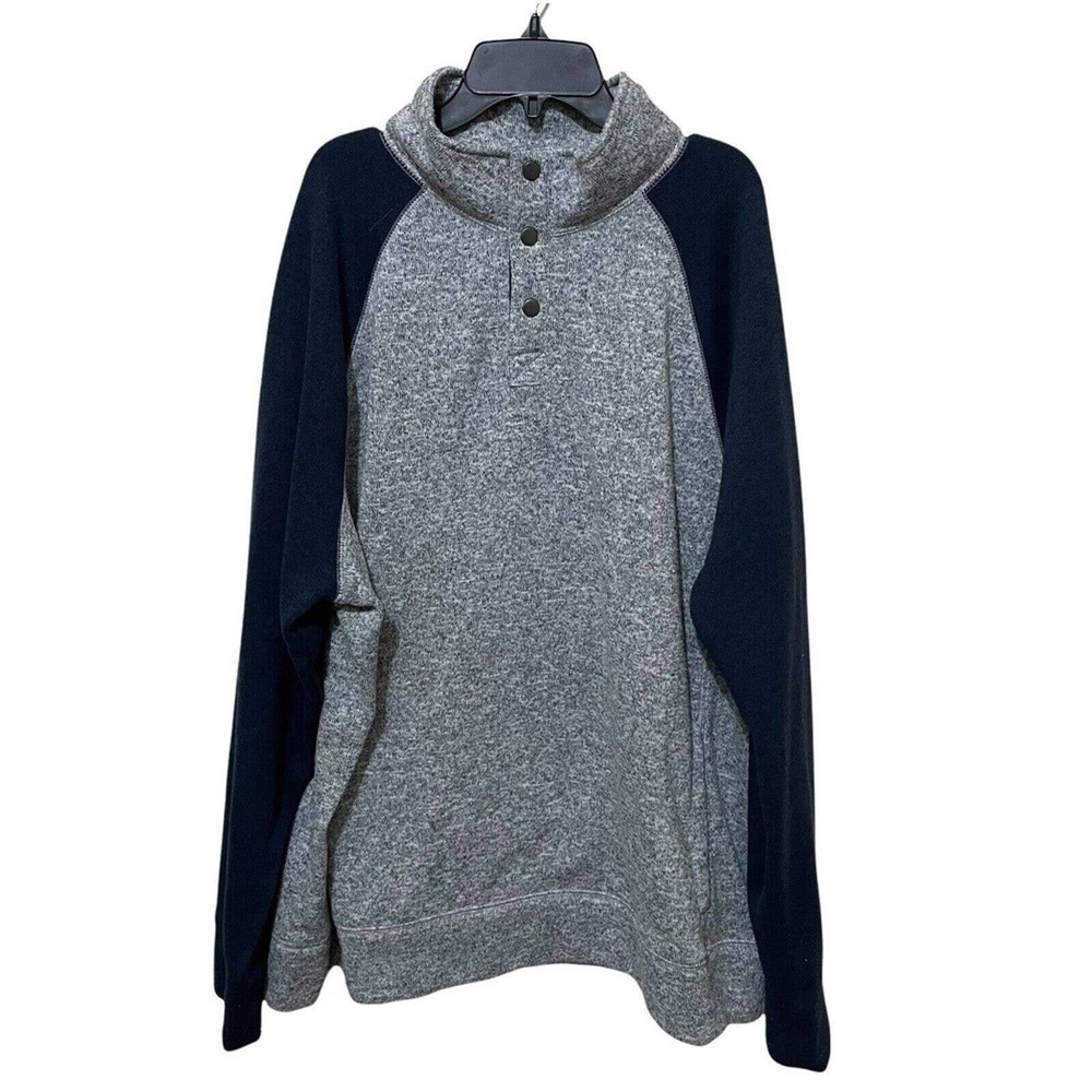 Sonoma Mockneck Colorblock Sweater Fleece Blue Gray Men's XXL 1/4 Snap P…